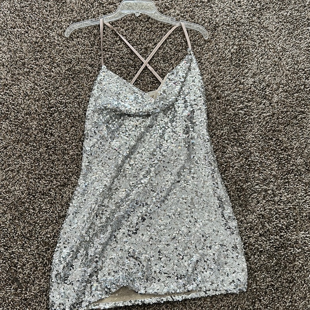 Meshki Jodi Sequin Cowl Neck mini dress